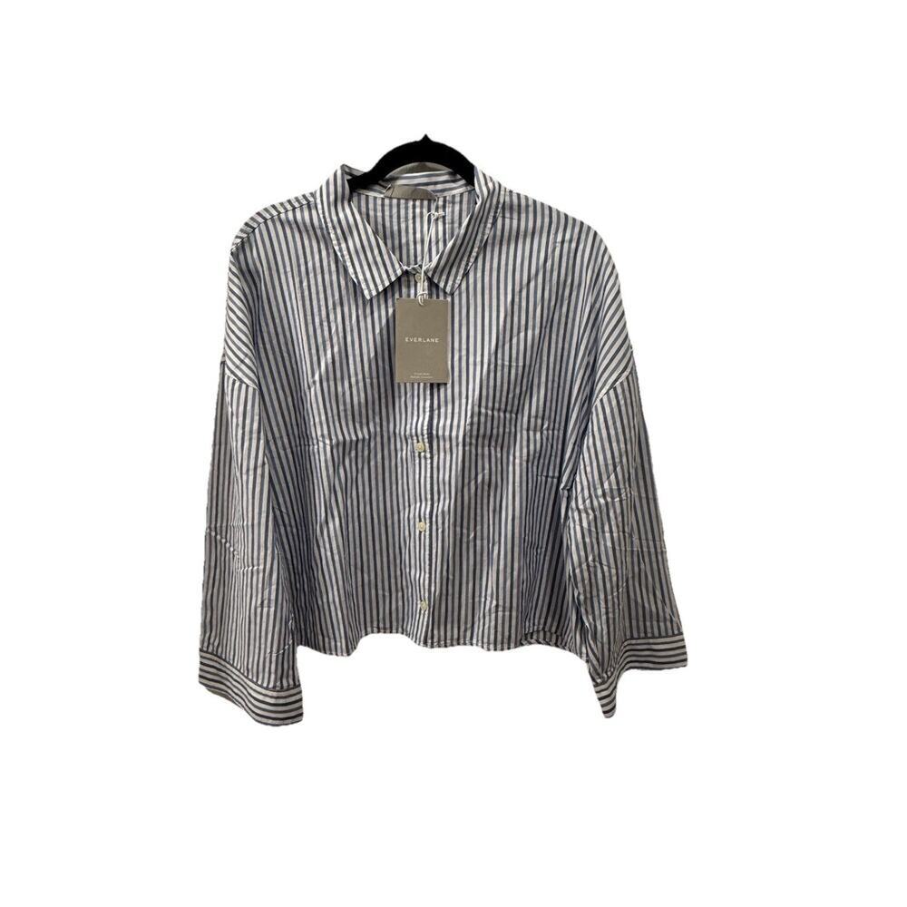 NWT Everlane Cotton Soft Boxy Cropped PJ Top Blue White Striped | Size Small